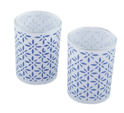 Theelichthouder Maurice - Set van 2 - Wit/Blauw - Ø6x8cm