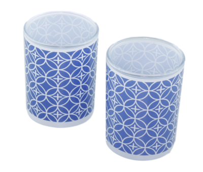 Theelichthouder Maurice - Set van 2 - Blauw/Wit - Ø6x8cm
