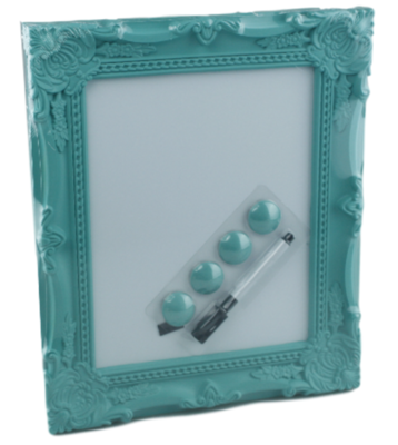 Whiteboard Barok incl. 4 magneten en stift Ivar - Turquoise - 28x33cm