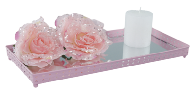Decoratie tray / dienblad met spiegel THEODORA - Roze - 39.5x18x3cm