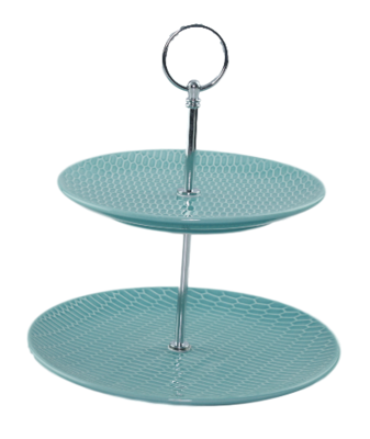 Etagere 2 lagen / Presenteerschaal SIETSKE - Aqua blauw - 18x22cm