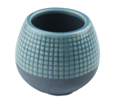 Bloempot met tegeltjes Hetty - Keramiek - Set van 2 - Blauw - 9.5x8cm
