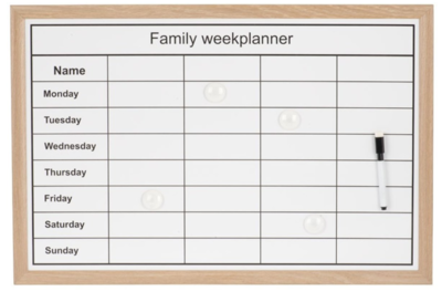 Family Weekplanner Memobord incl. Magneet & Marker JEANNY - 60 x 40 cm
