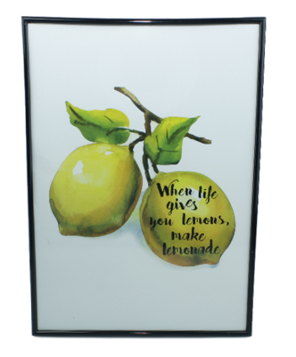 Schilderij met tekst - Lemon - Zwarte lijst - 42x30cm