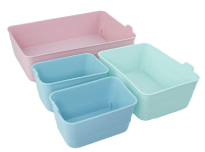 Flexibele mini opbergmandjes FERNANDO - set van 4 - Blauw/Groen/Roze - Kunststof - Voorraadbakjes - Opbergbakjes