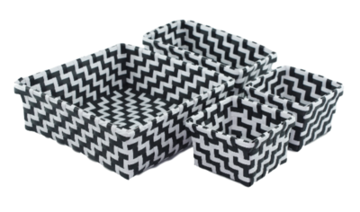 Gevlochten opbergmandjes SONNY - set van 4 - Zwart / Wit - mandjes - opbergbakjes