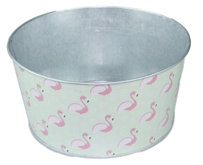 Bloempot Flamingo - Set van 2 - Groen / Roze - Zink - Ø20x10 cm