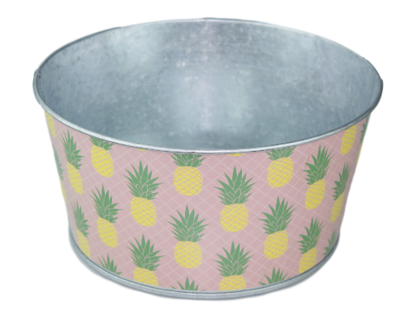 Bloempot Ananas - Set van 2 - Groen / Roze - Zink - Ø20x10 cm
