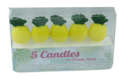 Ananas kaarsjes op plastic stokje - 5 kaarsjes - Geel / Groen