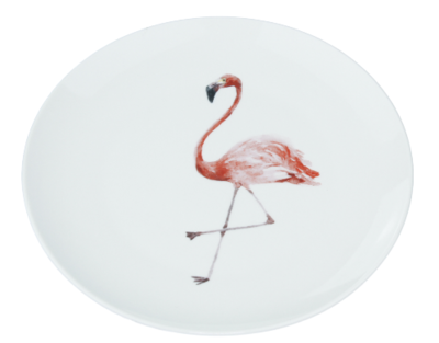 Decoratieve wandbord flamingo - Wit / Roze - Keramiek - Ø22cm