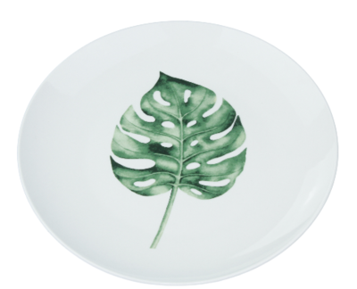 Decoratieve wandbord blad motief - Wit / Groen - Keramiek - Ø22cm