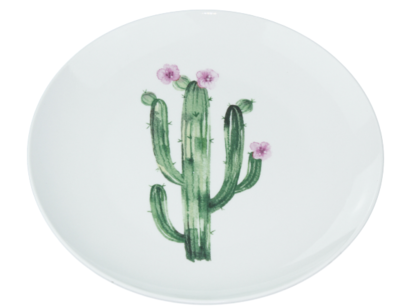 Decoratieve wandbord cactus - Wit / Groen - Keramiek - Ø22cm