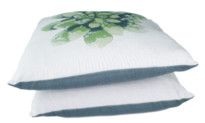 Sierkussenhoes met blad motief Senna - Set van 2 - Groen / Wit - 40x40cm