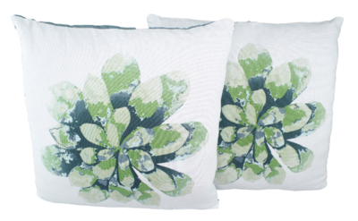 Sierkussenhoes met blad motief Senna - Set van 2 - Groen / Wit - 40x40cm