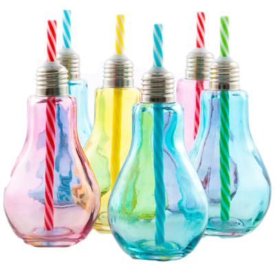 Gekleurde gloeilamp drinkglazen met rietje Maxime - Set van 2 - Blauw - 250ml