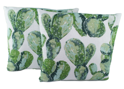 Sierkussenhoes met cactus motief - Set van 2 - Groen/Wit - 40x40cm