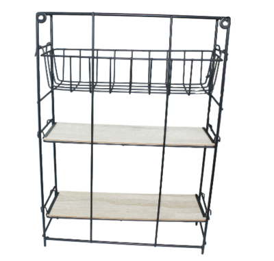 Industriele wandrek ASHA - Zwart - Hout / Metaal - 28x10x39cm
