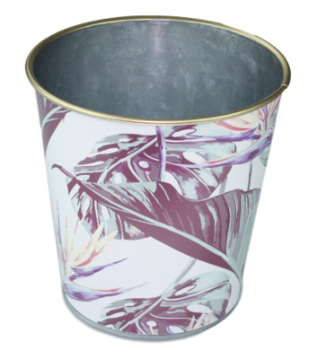Bloempot met blad motief - Groen/Paars - Zink - Ø13.5x14 cm