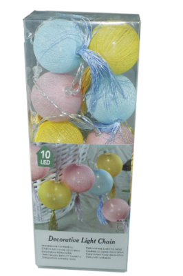 Decoratieve lichtslinger met tassels - Blauw/Geel/Roze - 10 led lampen - Ø6cm - Lichtketting