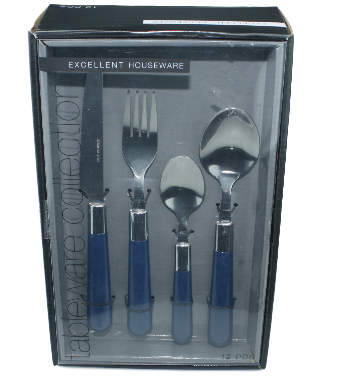12 delig bestekset - 3 personen - Blauw/Zilver - Excellent Houseware - bestek - mes - vork - lepel