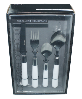 12 delig bestekset - 3 personen - Wit/Zilver - Excellent Houseware - bestek - mes - vork - lepel