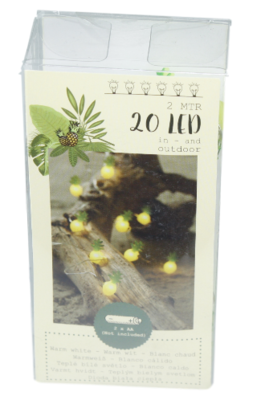 Decoratieve lichtslinger - Ananas - Geel / Groen - 20 led lampen - 2m - Lichtketting