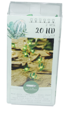Decoratieve lichtslinger - Cactus - Groen - 20 led lampen - 2m - Lichtketting