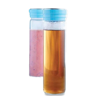 Drinkfles met deksel - 0,55 l - Blauw - Glas / Kunststof