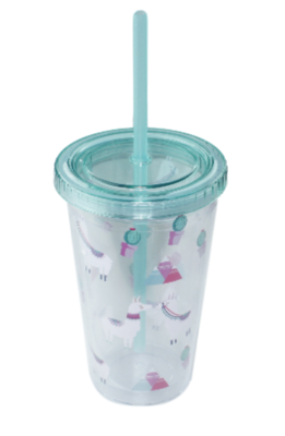 Beker met rietje - Lama - Groen - 16cm - Dubbelwandig - 50cl