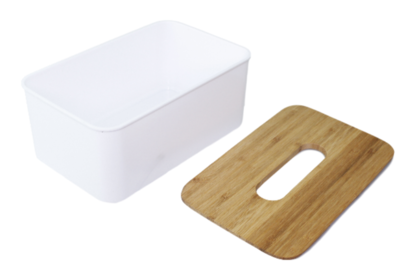 Tissuebox / Tissuehouder ANTONIA - Wit/Bruin - Kunststof/Hout - 22x13.5x9cm
