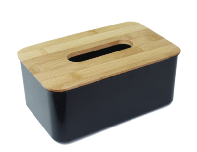 Tissuebox / Tissuehouder ANTONIA - Zwart/Bruin - Kunststof/Hout - 22x13.5x9cm