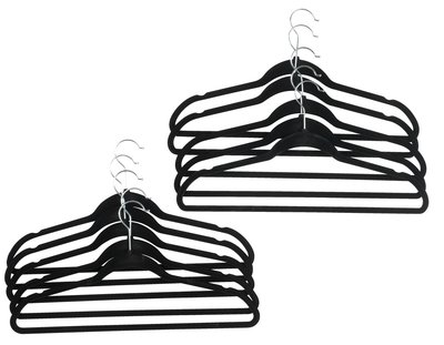 Fluwelen kledinghangers met broeklat Diva - Zwart - Set van 10