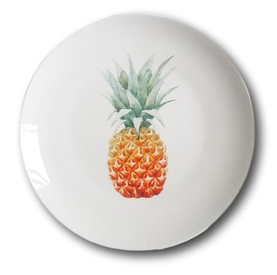 Decoratieve wandbord Ananas - Wit / Oranje - Keramiek - Ø22cm