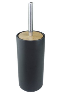 WC borstel + houder VARGAS - Zwart / Zilver - Keramiek/Bamboe - 33 x 10.5 cm - Toiletborstel