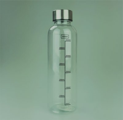 Waterfles maat - Zwart - Transparant/Zilver - Plastic