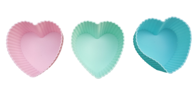 Siliconen Muffin & Cupcake bakvormpjes - set van 12 hartvormpjes - Groen/Roze/Blauw