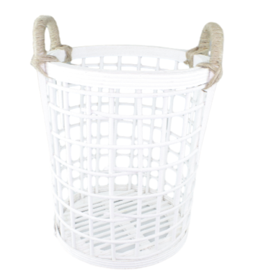 Industriele mand met jute handvaten Gerwin - Wit - Hout - Maat M - Ø27 x 37 cm