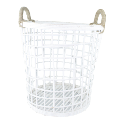 Industriele mand met jute handvaten Gerwin - Wit - Hout - Maat L - Ø34 x 42 cm
