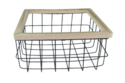 Draadmand met bamboe rand JIM - Zwart - Maat L - 31x31x15cm
