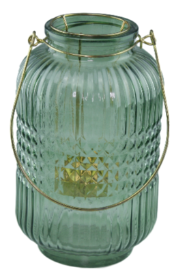 Theelicht Lantaarn met hengsel Hasse - Groen/goud - Glas