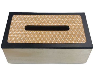Tissuebox / Tissuehouder met ruit motief Leonora - Zwart/Bruin - Hout - 25x14x9cm