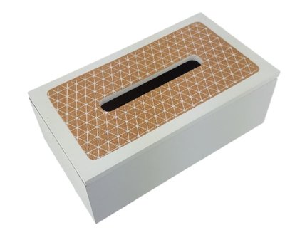 Tissuebox / Tissuehouder met ruit motief Leonora - Wit/Bruin - Hout - 25x14x9cm