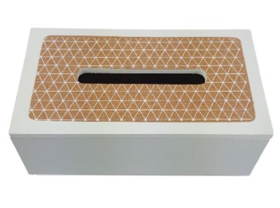 Tissuebox / Tissuehouder met ruit motief Leonora - Wit/Bruin - Hout - 25x14x9cm