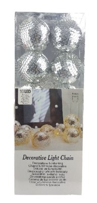 Decoratieve lichtslinger met pailletten Mariska - Zilver - 10 led lampen - Ø 6cm