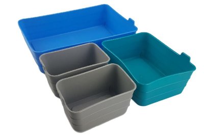Flexibele mini opbergmandjes FERNANDO - set van 4 - Blauw/Groen/Grijs - Kunststof - Voorraadbakjes - Opbergbakjes
