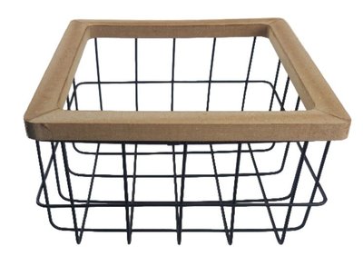 Draadmand met bamboe rand JIM - Zwart - Maat M - 26x26x14cm
