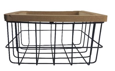 Draadmand met bamboe rand JIM - Zwart - Maat M - 26x26x14cm