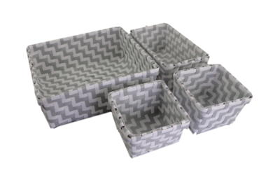 Gevlochten opbergmandjes SONNY - set van 4 - Grijs / Wit - mandjes - opbergbakjes