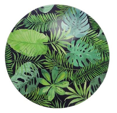 Decoratie bord met blad motief - Zwart / Groen - Ø33cm