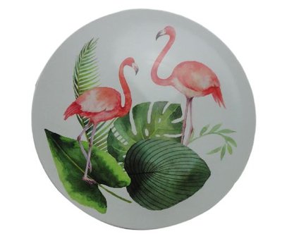 Decoratie bord met Flamingo / Blad motief - Multicolor - Ø33cm